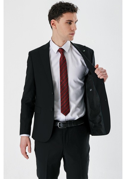 Siyah Kırlangıç Yaka Yünlü Likralı 6 Drop Slim Fit Dar Kesim Klasik Takım Elbise 1001240158 modelleri