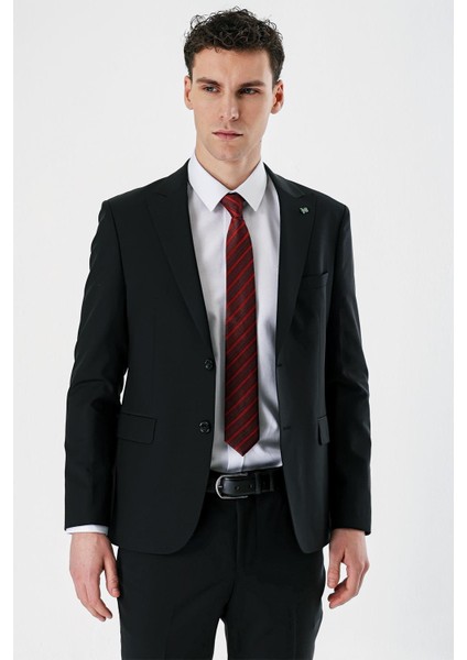 Siyah Kırlangıç Yaka Yünlü Likralı 6 Drop Slim Fit Dar Kesim Klasik Takım Elbise 1001240158 fırsatları