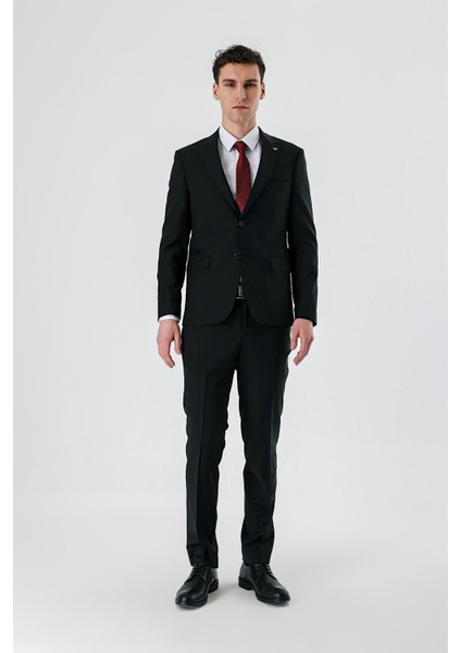 Siyah Kırlangıç Yaka Yünlü Likralı 6 Drop Slim Fit Dar Kesim Klasik Takım Elbise 1001240158 indirimleri