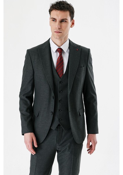 Koyu Antrasit Kırlangıç Yaka Yelekli Likralı 6 Drop Slim Fit Dar Kesim Klasik Takım Elbise 1001240167 modelleri