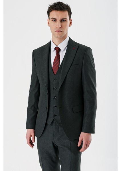 Koyu Antrasit Kırlangıç Yaka Yelekli Likralı 6 Drop Slim Fit Dar Kesim Klasik Takım Elbise 1001240167 fırsatları