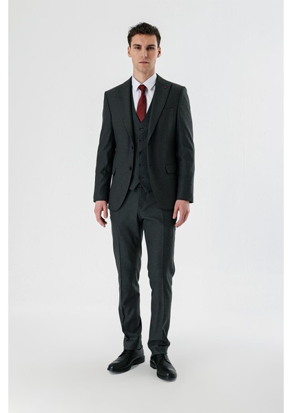 Koyu Antrasit Kırlangıç Yaka Yelekli Likralı 6 Drop Slim Fit Dar Kesim Klasik Takım Elbise 1001240167 indirimleri