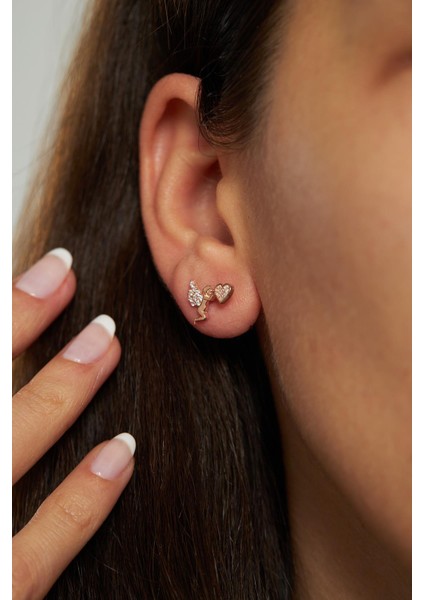 Zirkon Taşlı Rose Eros Aşk Meleği Çivili Gümüş Küpe modelleri