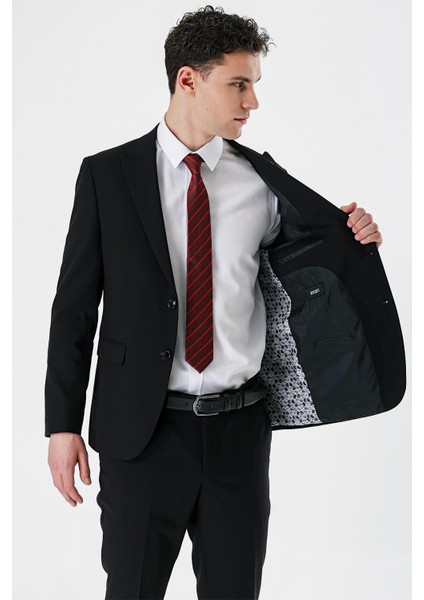 Siyah Düz Kırlangıç Yaka Likralı 6 Drop Slim Fit Dar Kesim Klasik Takım Elbise 1001240161 modelleri