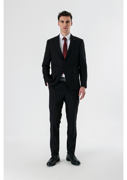 Siyah Düz Kırlangıç Yaka Likralı 6 Drop Slim Fit Dar Kesim Klasik Takım Elbise 1001240161 fırsatları