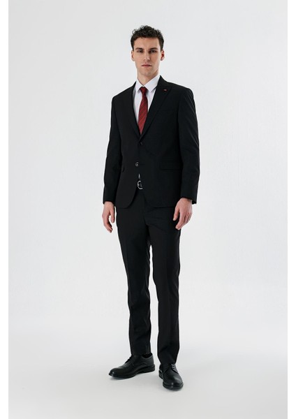 Siyah Düz Kırlangıç Yaka Likralı 6 Drop Slim Fit Dar Kesim Klasik Takım Elbise 1001240161 indirimleri
