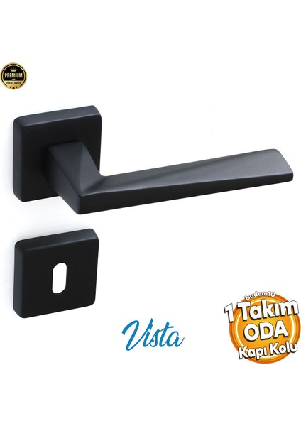Vista Mat Siyah Oda Kapı Kolu Kare Rozetli Sürgülü ve Çelik Kapı Kulpu Uyumlu Sağ Sol Uygun Kolları