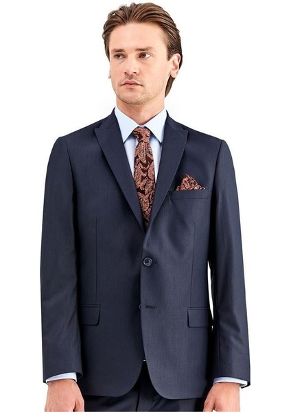 Lacivert Gabardin Kırlangıç Yaka Astarlı 6 Drop Slim Fit Dar Kesim Basic Takım Elbise 1001230011