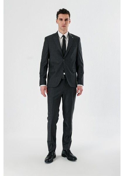 Füme Çizgili Kırlangıç Yaka Yünlü Likralı 6 Drop Slim Dar Kesim Klasik Takım Elbise 1001240159 fiyatları