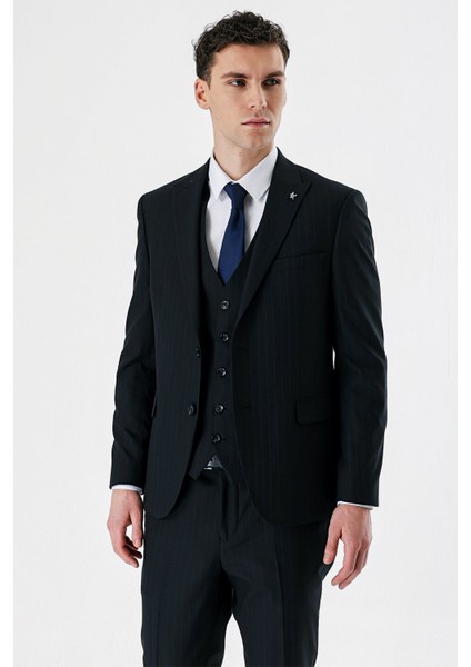 Siyah Kırlangıç Yaka Yelekli 6 Drop Slim Fit Dar Kesim Klasik Takım Elbise 1001235165 fiyatları