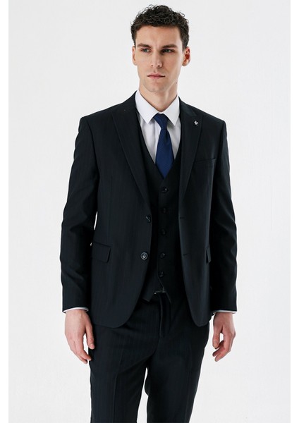 Siyah Kırlangıç Yaka Yelekli 6 Drop Slim Fit Dar Kesim Klasik Takım Elbise 1001235165 modelleri