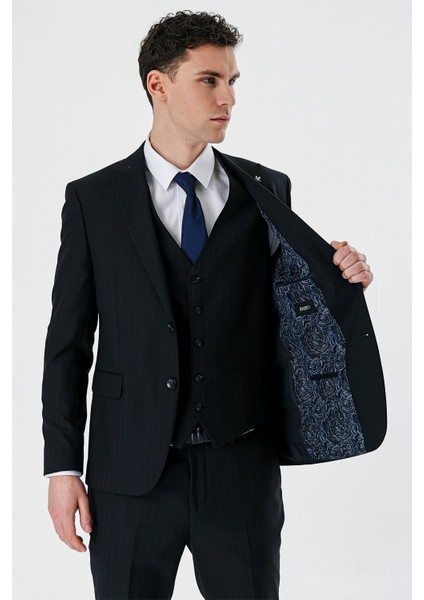 Siyah Kırlangıç Yaka Yelekli 6 Drop Slim Fit Dar Kesim Klasik Takım Elbise 1001235165 fırsatları