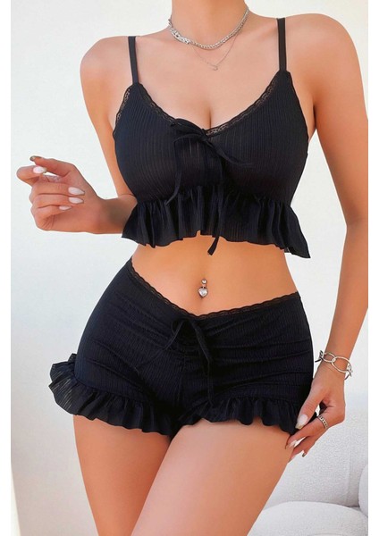 Özel Örme Kumaş Askılı Şortlu Pijama Takımı modelleri