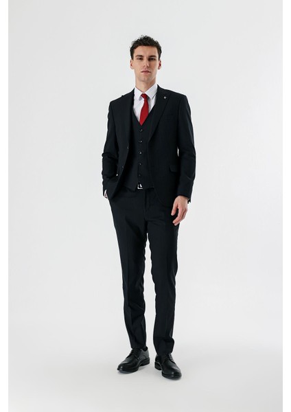 Koyu Lacivert Kırlangıç Yaka Yelekli 6 Drop Slim Fit Dar Kesim Klasik Takım Elbise 1001235165 indirimleri