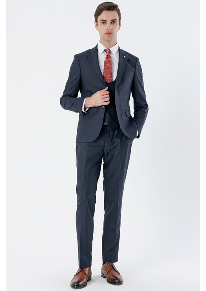 Lacivert Mono Yaka Astarlı Yelekli 6 Drop Slim Fit Dar Kesim Basic Takım Elbise 1001235186 fırsatları