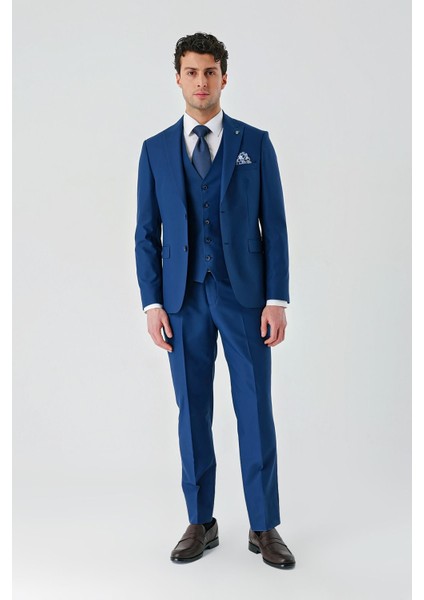 Lacivert Gabardin Kırlangıç Yaka Yelekli 6 Drop Slim Fit Klasik Takım Elbise 1001240187 fırsatları
