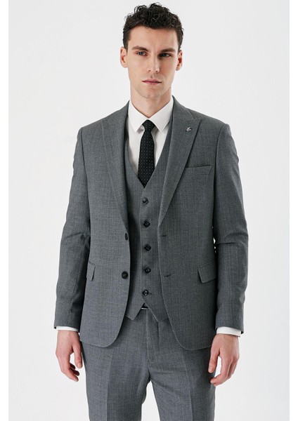 Füme Desenli Kırlangıç Yaka Yelekli 6 Drop Slim Fit Dar Kesim Klasik Takım Elbise 1001240157 modelleri
