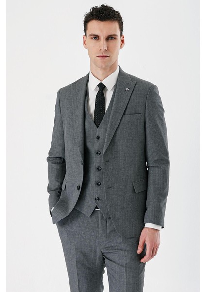 Füme Desenli Kırlangıç Yaka Yelekli 6 Drop Slim Fit Dar Kesim Klasik Takım Elbise 1001240157 fırsatları