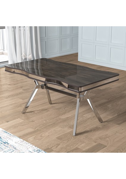 Pra Serisi 90X160 Lak Panel Antrasit Ironi Krom Ayak Masa Takımı 6 Sandalye modelleri