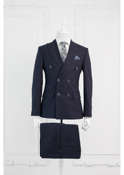 Luigi Diberti Çizgili Sivri Yaka Çift Yırtmaçlı Slimfit Takım Elbise fiyatları