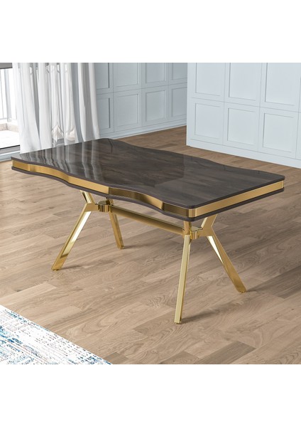 Pra Serisi 90X160 Lak Panel Antrasit Ironi Gold Ayak Masa Takımı 6 Sandalye modelleri