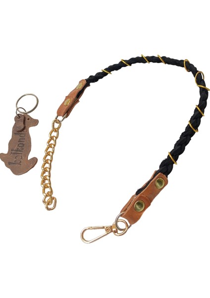 Köpek kolyesi deri örgülü siyah metal zincirli boyun ölçüsü:M.32-40cm ayarlamalı dog collar K1-8M fiyatları