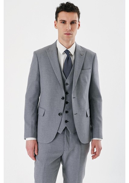 Gri Desenli Kırlangıç Yaka Yelekli 6 Drop Slim Fit Dar Kesim Klasik Takım Elbise 1001240157 modelleri