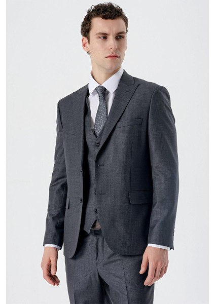 Koyu Füme Kırlangıç Yaka Yelekli 6 Drop Slim Fit Dar Kesim Klasik Takım Elbise 1001235166 modelleri