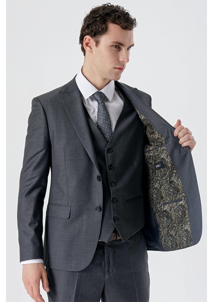 Koyu Füme Kırlangıç Yaka Yelekli 6 Drop Slim Fit Dar Kesim Klasik Takım Elbise 1001235166 indirimleri