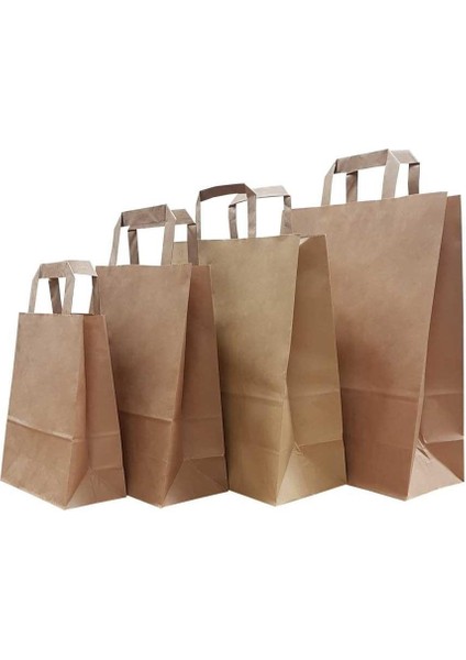 Flat Kraft Kağıt Çanta Karton Hediyelik Poşet Torba - 22X28 Cm. - 30 Adet