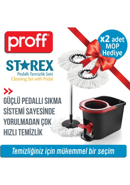 Starex Pedallı Spin Mop Temizlik Seti 2 Adet Yedek Mop Hediye