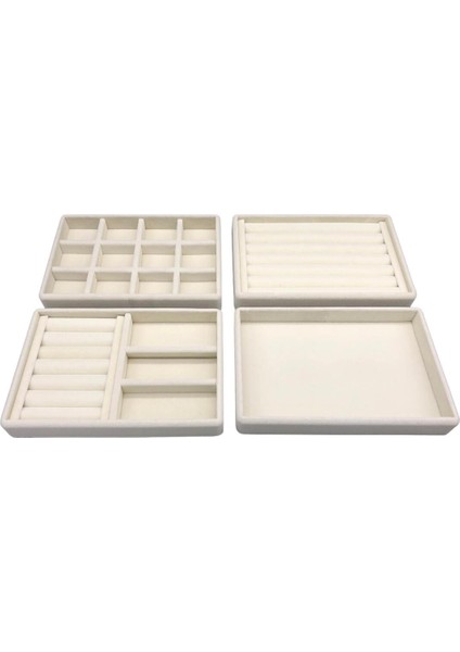 Tekno Trust Çekmece Içi Süet Kumaş Krem Renk 4 Lü Takım Çekmeçe Içi Takı Standı Bej Kumaş 444