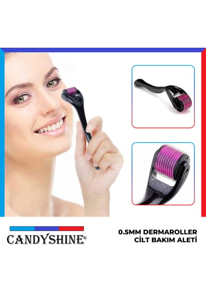 Candy Shine 0,5 mm Deluxe Titanyum 540 Iğneli Cilt Yüz Vücut Saç Yenileyici Dermaroller Cilt Bakım Aleti