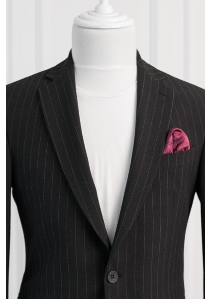 Slimfit Çizgili Mono Yaka Çift Yırtmaçlı Likralı Jogger Takım Elbise modelleri