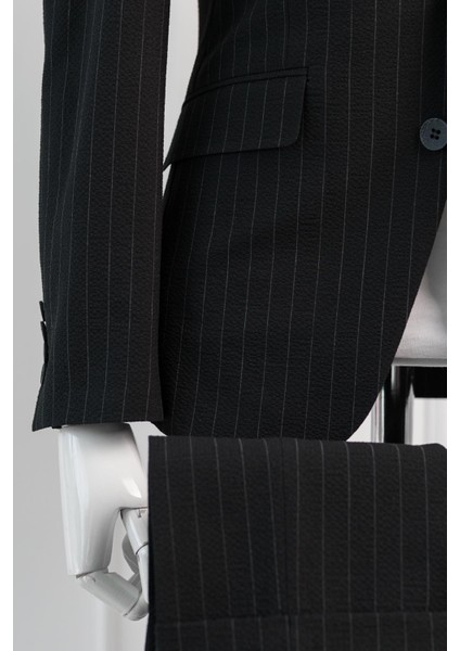 Slimfit Çizgili Mono Yaka Çift Yırtmaçlı Likralı Jogger Takım Elbise indirimleri