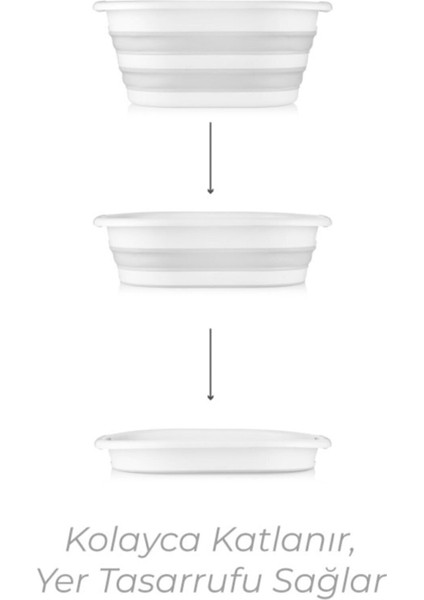 Tekno Trust 70 x 45 Katlanabilir Çamaşır Sepeti (Mega 38’lt) Silikon Akordiyon Sepet Gri 20-49 L %100 Plastik P