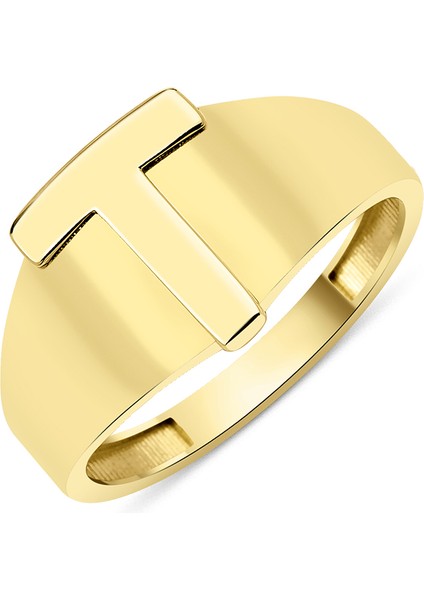 14 Ayar Altın Taşsız T Harfli Yüzük