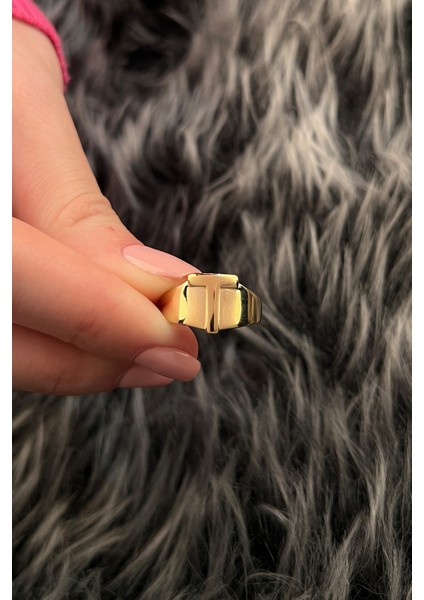 14 Ayar Altın Taşsız T Harfli Yüzük modelleri