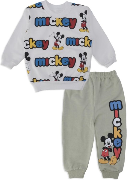 Erkek Bebek Mickey Mouse Baskılı Yazılı 2'li Alt Üst Takım