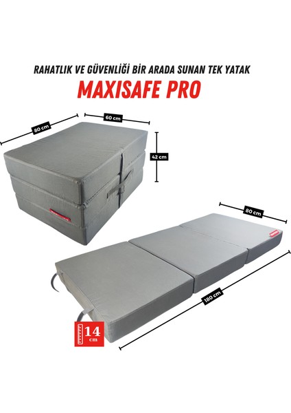 Maxisafe Pro Şantiye Yatağı 80X180X14 cm Fermuarlı Işçi Yatağı Sünger Yatak Antrasit