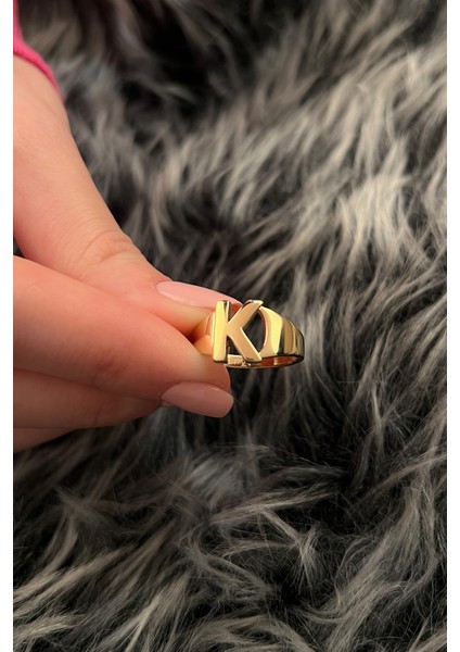 14 Ayar Altın Taşsız K Harfli Yüzük modelleri