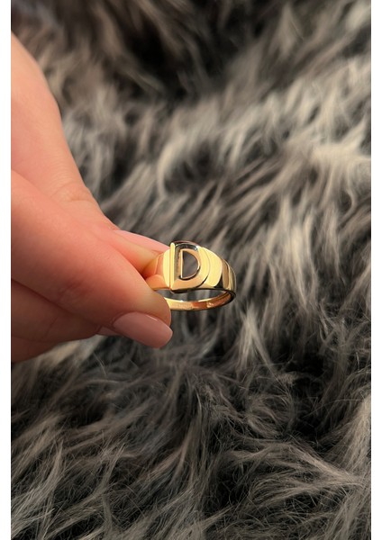 14 Ayar Altın Taşsız D Harfli Yüzük modelleri