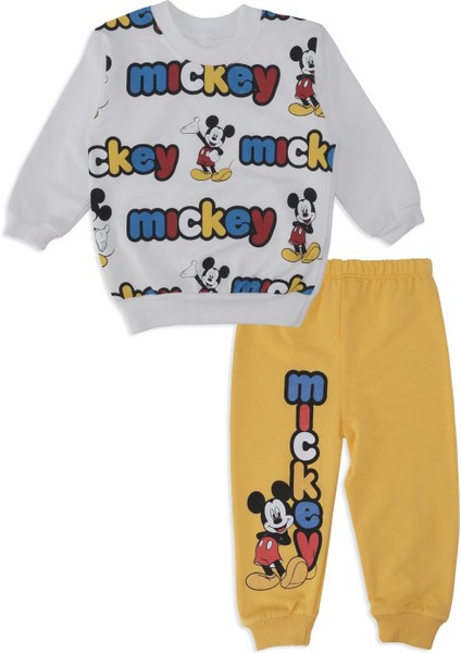 Erkek Bebek Mickey Mouse Baskılı Yazılı 2'li Alt Üst Takım