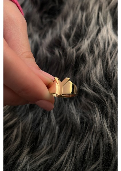 14 Ayar Altın Taşsız Y Harfli Yüzük modelleri