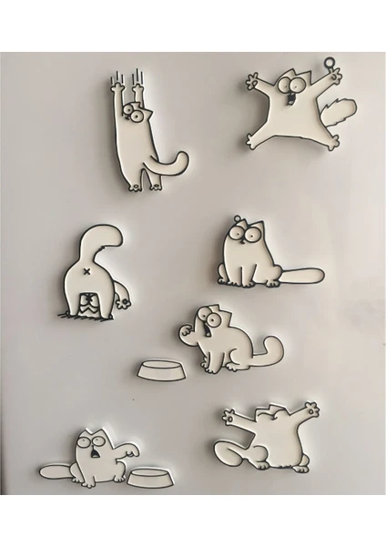 Nana Art 7 Farklı Simon's Cat Kedi Magnet Mıknatıslı  Buzdolabı Süsü