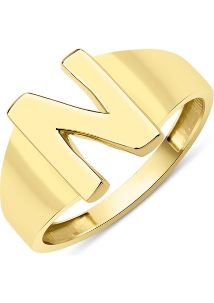 14 Ayar Altın Taşsız N Harfli Yüzük