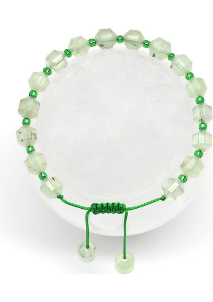 Prehnite Doğal Taş Makrome Örme Bileklik Hexagonel Kesim