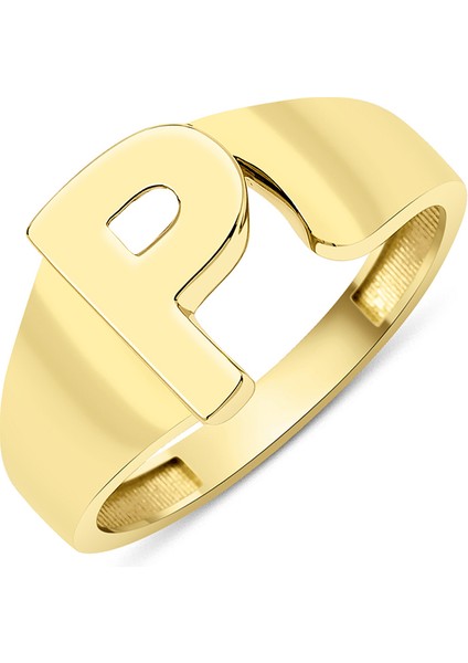 14 Ayar Altın Taşsız P Harfli Yüzük