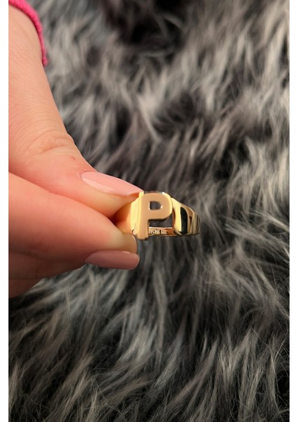 14 Ayar Altın Taşsız P Harfli Yüzük modelleri