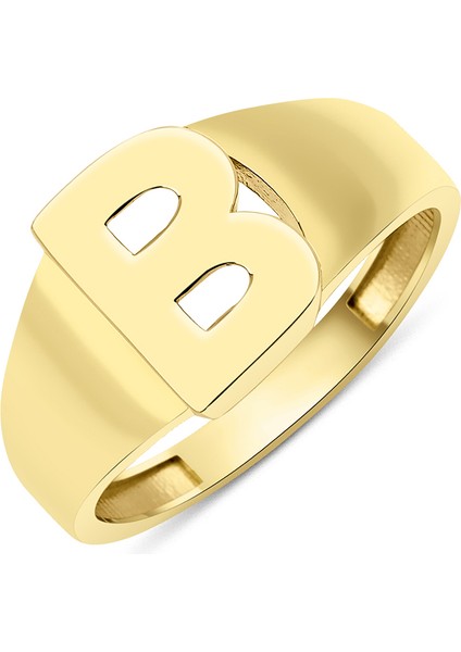 14 Ayar Altın Taşsız B Harfli Yüzük